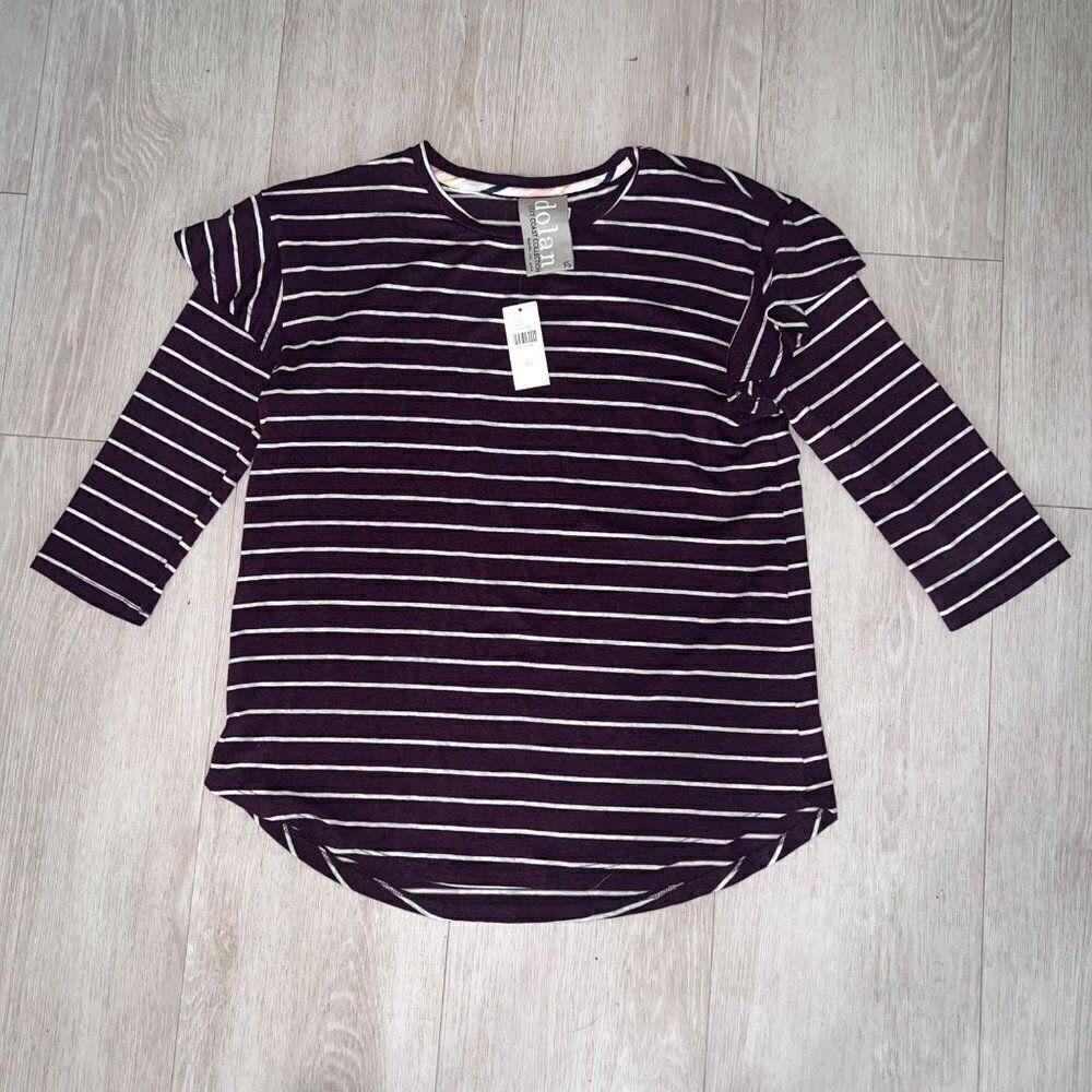 Dolan Left Coast Collection Anthropologie 3/4 Sleeve Striped Shirt Plum/White XS